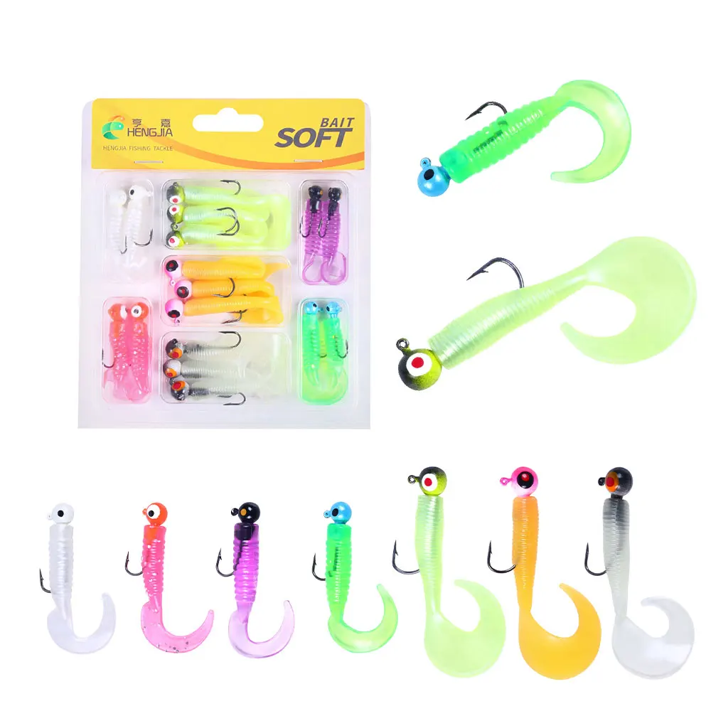 

HENGJIA Colorful Soft Lure Carp Fishing Lure Set Lead Head Jig Hooks Simulation Suite Soft Fishing Baits Set Tackle Pesca