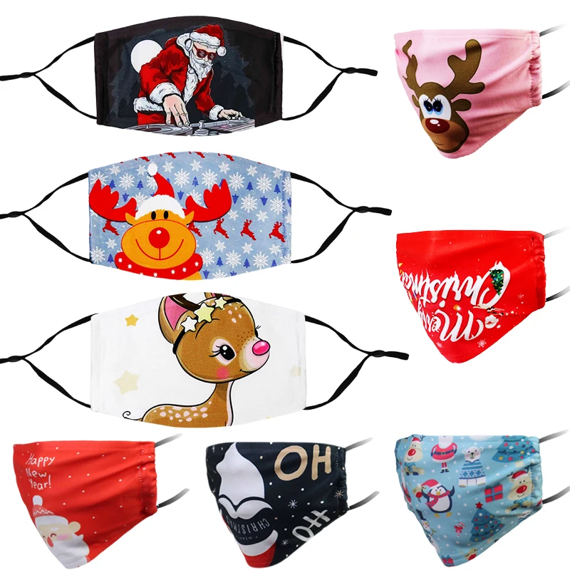 Унисекс Многоразовые веселые рождественские маски для лица Санта Клаус Лось