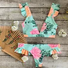 Женский бикини с оборками, купальник с цветочным принтом, пляжная одежда, 2021