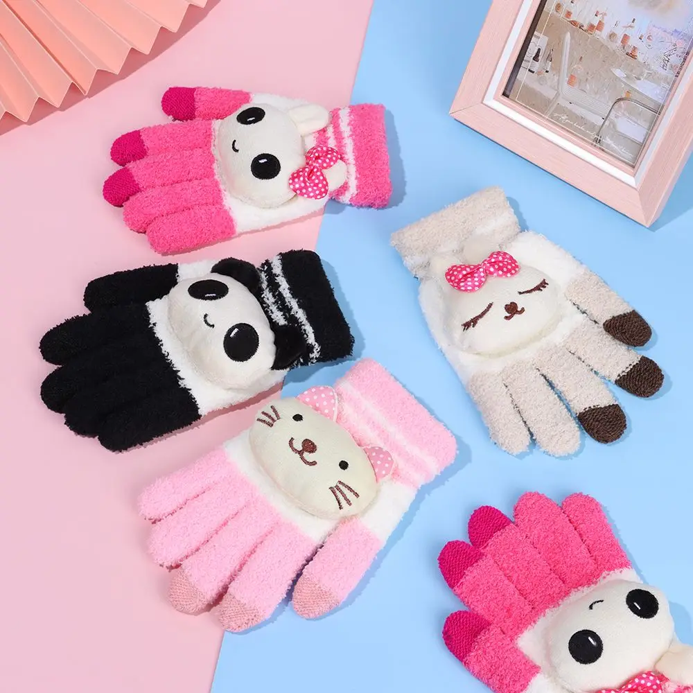 

Cute Cartoon Bear Girls Gloves Thicken Warm Touch Screen Mittens Boy Girls Winter Knit Gloves Children Soft Skincare Gloves
