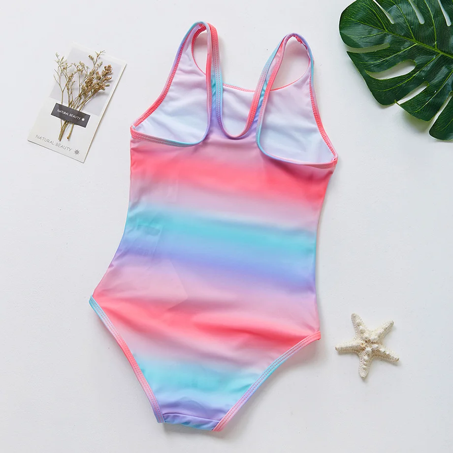 Женский купальник детский слитный радужной расцветки для девочек винтажный