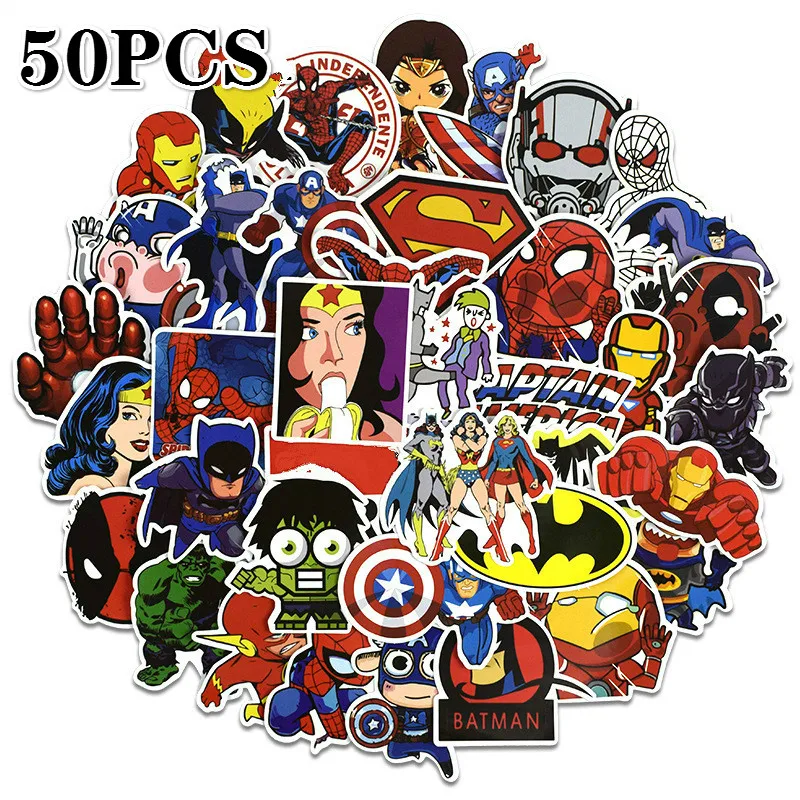 50PCS 108 шт. Marvel наклейки "Мстители" для мобильных устройств на формы машинок мотоцикл Чемодан Тетрадь Прохладный Супер стикеры героев набор бомб наклейки - Цвет: 50PCS