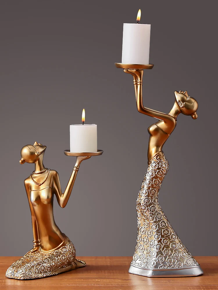 European omantic golden candlestick ornaments creative beauty candle holder two-piece light luxury dining table take photo props | Дом и сад