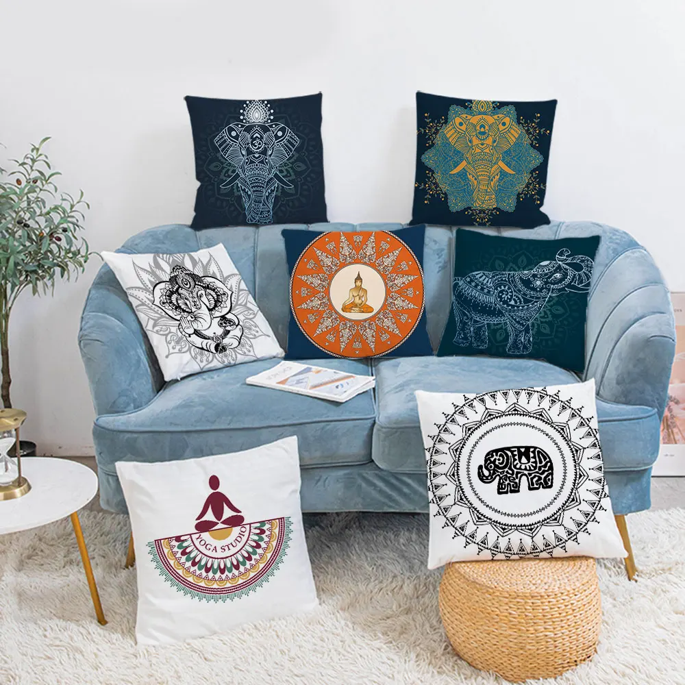 

Индийская мандала, узор, плюшевая наволочка для домашнего декора, животное, слон, наволочки с принтом, декоративные наволочки для гостиной, ...