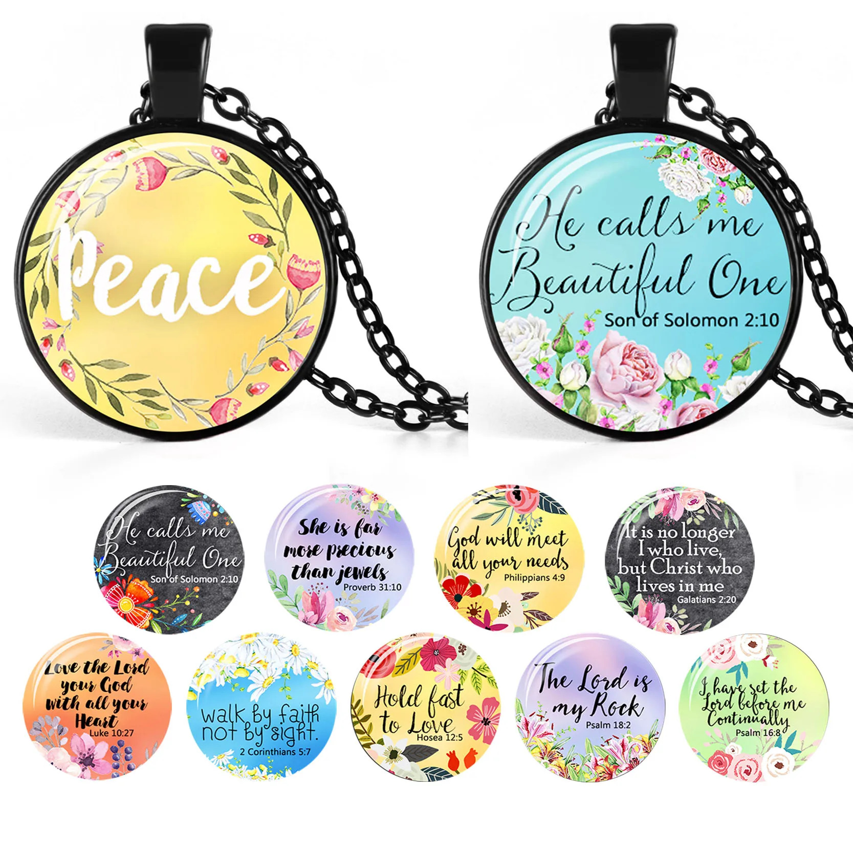 Черное ожерелье с текстом Библии и цитатой Бог удовлетворит все ваши потребности