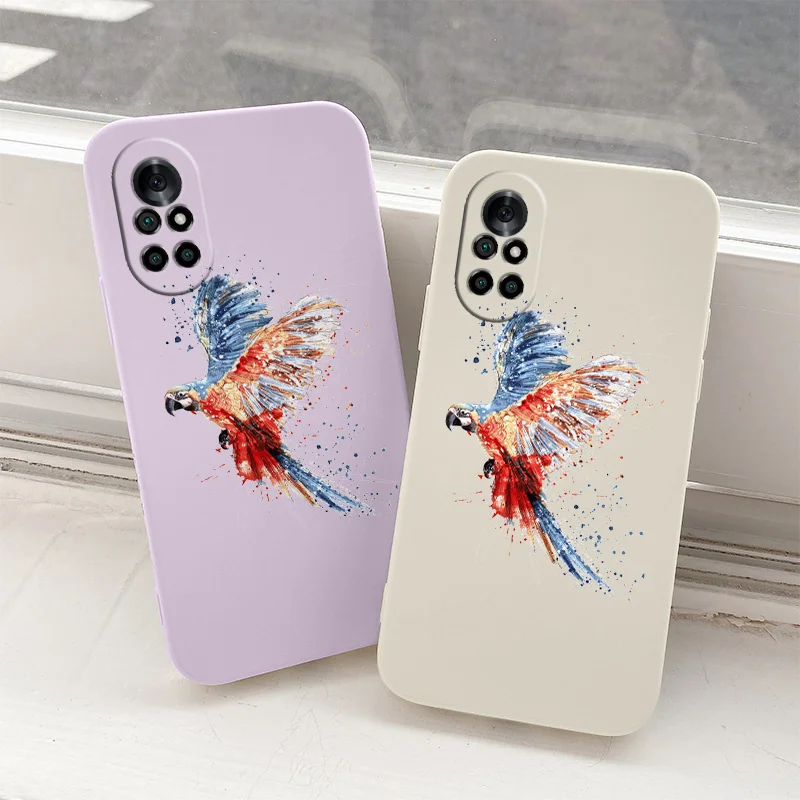 

Watercolor Parrot Liquid Silicone Case For Huawei Nova 8 7 Pro SE 6 SE 5 Pro 5Z 5I 5Ipro 5T 4 4E Soft Phone Back Cover