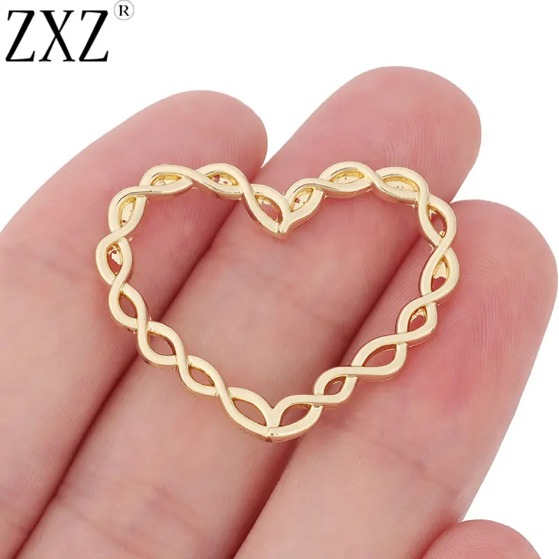 Открытые Полые Подвески в форме сердца ZXZ золотого тона, фурнитура для изготовления ювелирных изделий, 34x27 мм, 10 шт.