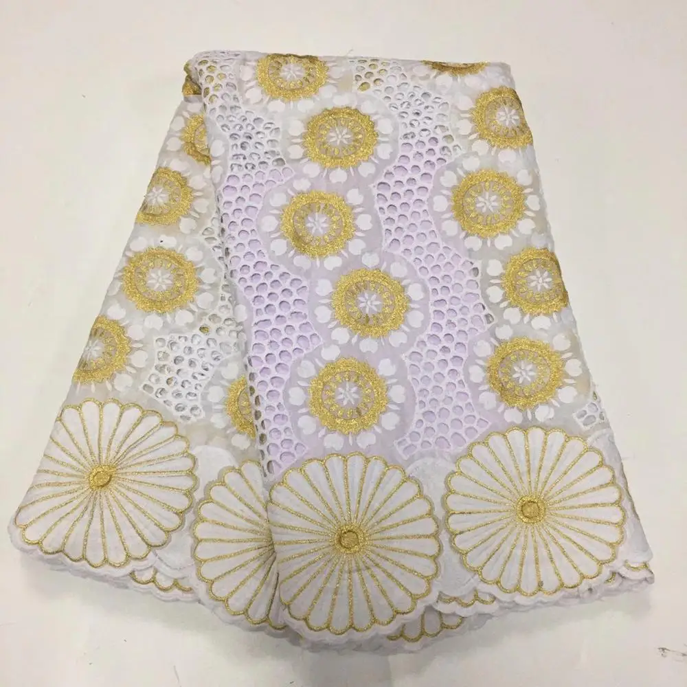 

Gold Sunflower Style African Dry Lace Fabric 2020 Embroiderey Swiss Voile Lace In Switzerland For Nigerian Wedding Festivals Sew