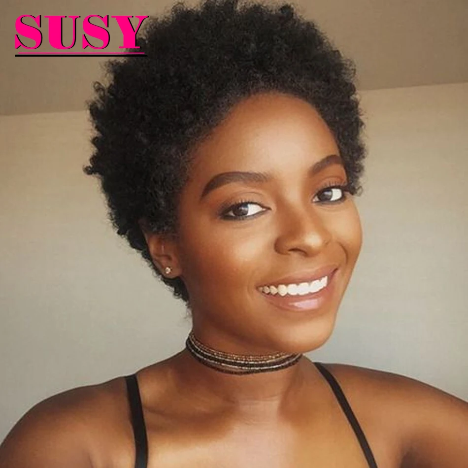 

Pixie Cut Wigs Short Curly Human Hair Wig Afro Kinky Curly Perruque Cheveux Humain Brazilian Wig For Black Women Average Size