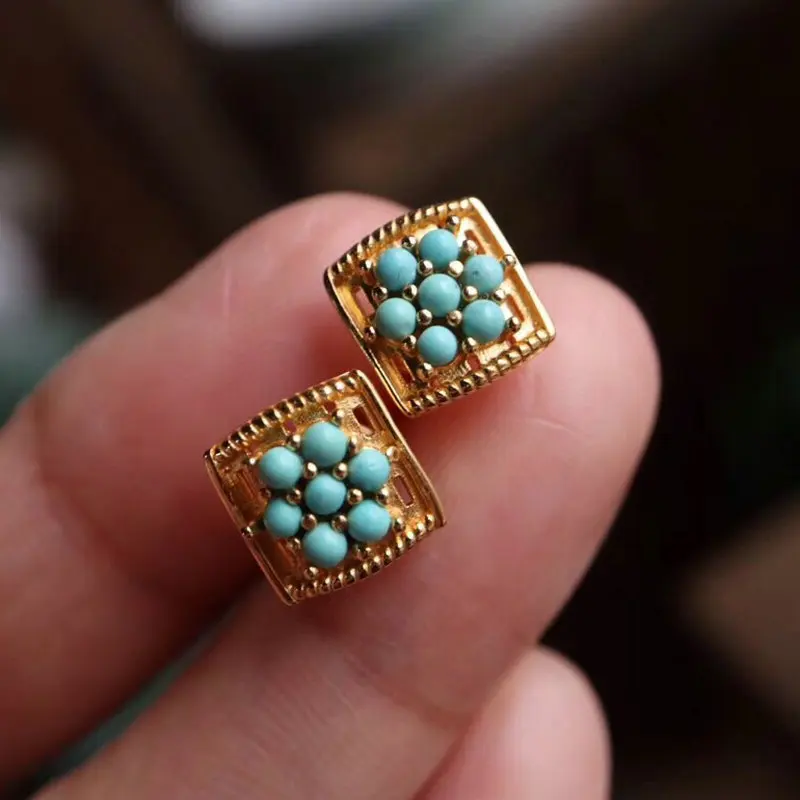 UBESTNICE Мода 925 стерлингового серебра позолоченные натуральный бирюзовый