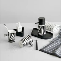 nordic ceramics lotion bottle black and white stripes lotion dispenser mouth cup wash set couples bathroom supplies toiletry set