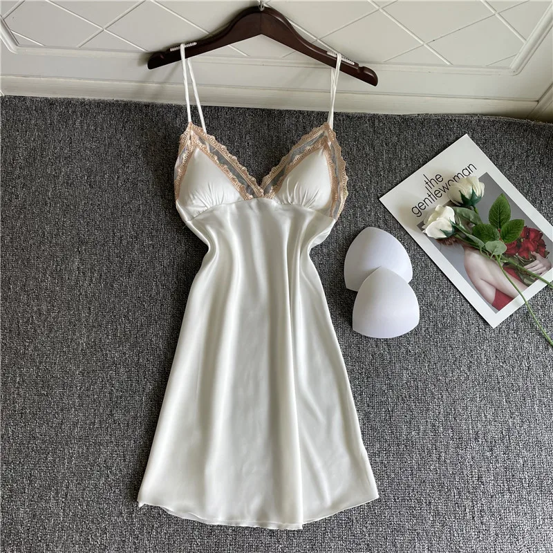 

Ночная рубашка Женская атласная, на бретельках, белая