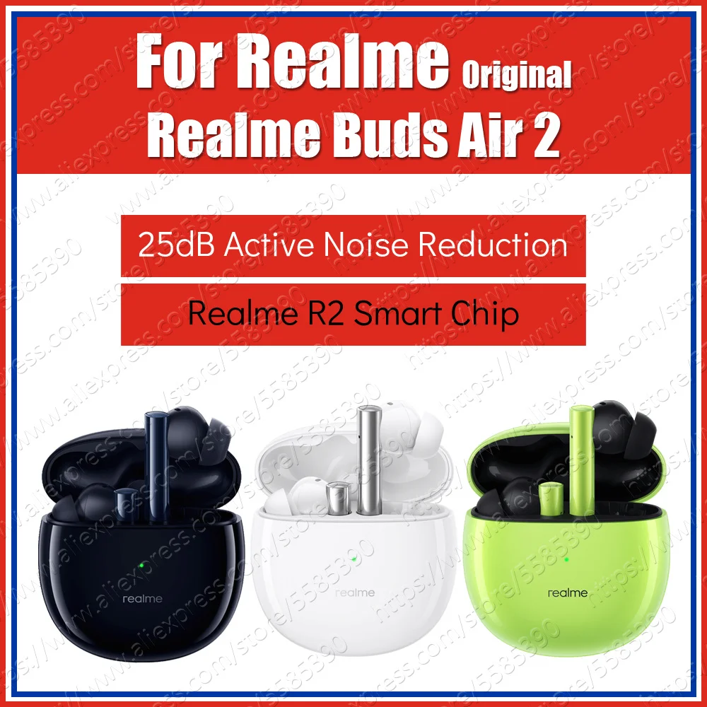 RMA2003 ANC 25dB Original Realme Knospen Air 2 Wireless Bluetooth Kopfhörer Versiegelt Ohrhörer TWS Sport Headset