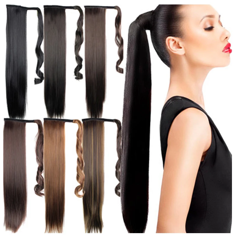 24 дюйма длинные прямые волосы на заколках накладные 120 г конский хвост шиньон с