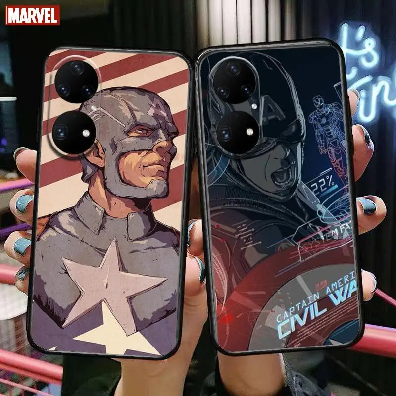 

Marvel Captain America Phone Case For Huawei p50 P40 p30 P20 10 9 8 Lite E Pro Plus Black Etui Coque Painting Hoesjes comic fas