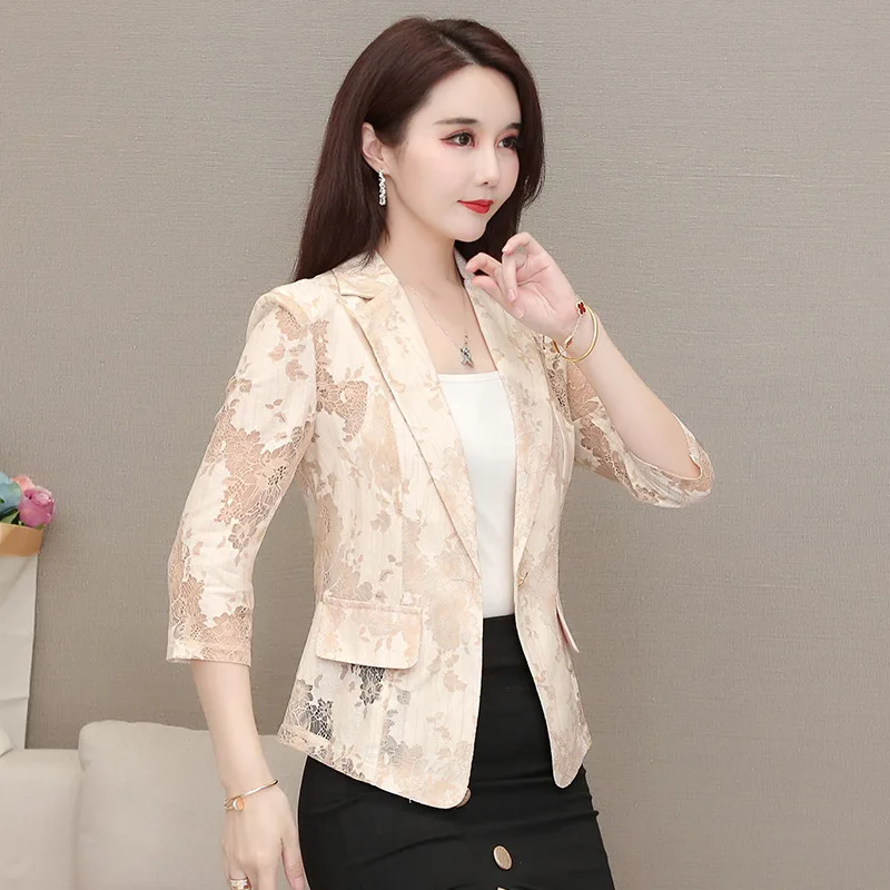 Женский кружевной костюм с лацканами повседневный облегающий пиджак топом для