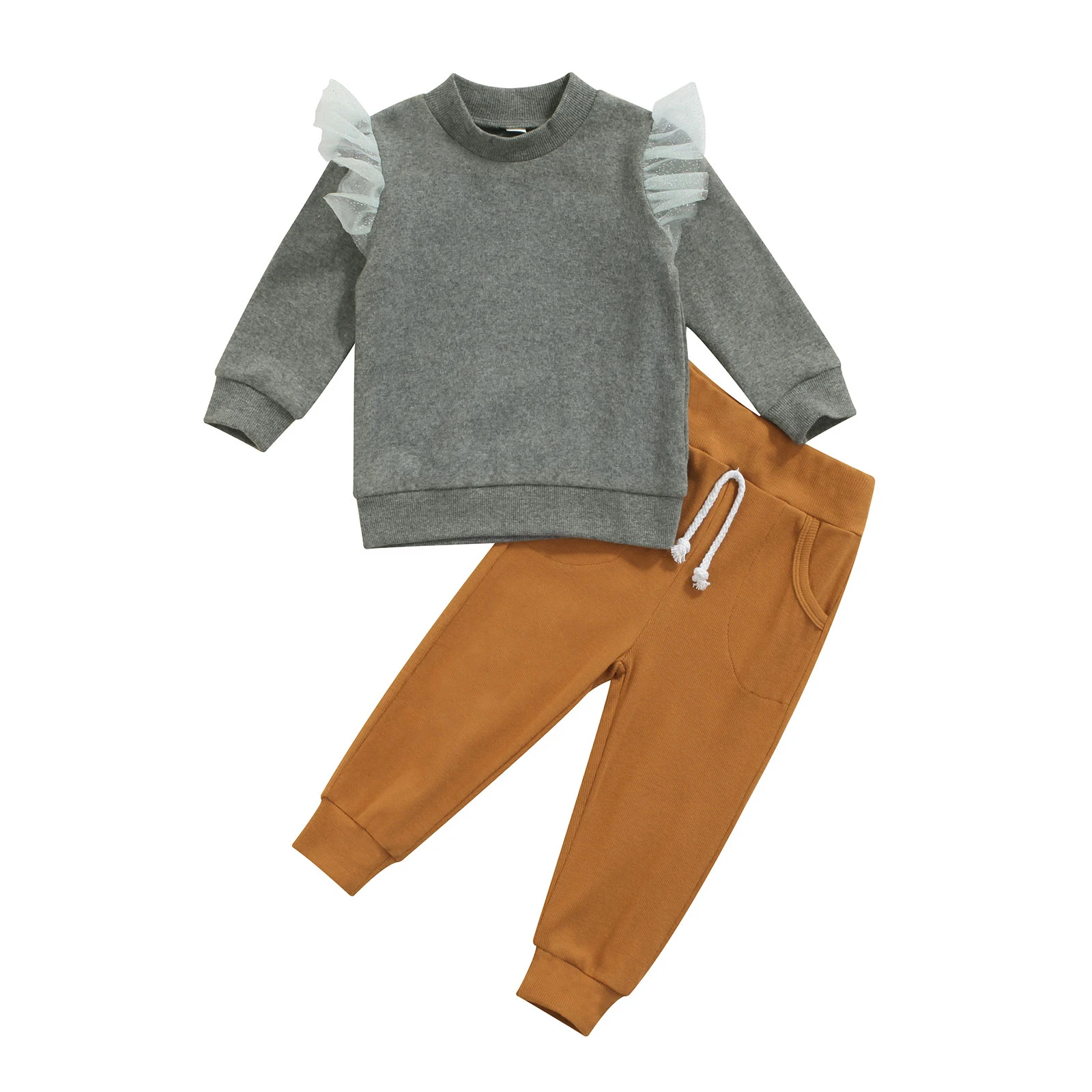 

Emmababy Autumn 1-6T 2 Pieces Kids Girls Clothes Suit Set Lace Trim O-Neck Long Sleeve Pullover+ Long Pants for Spring Clothing