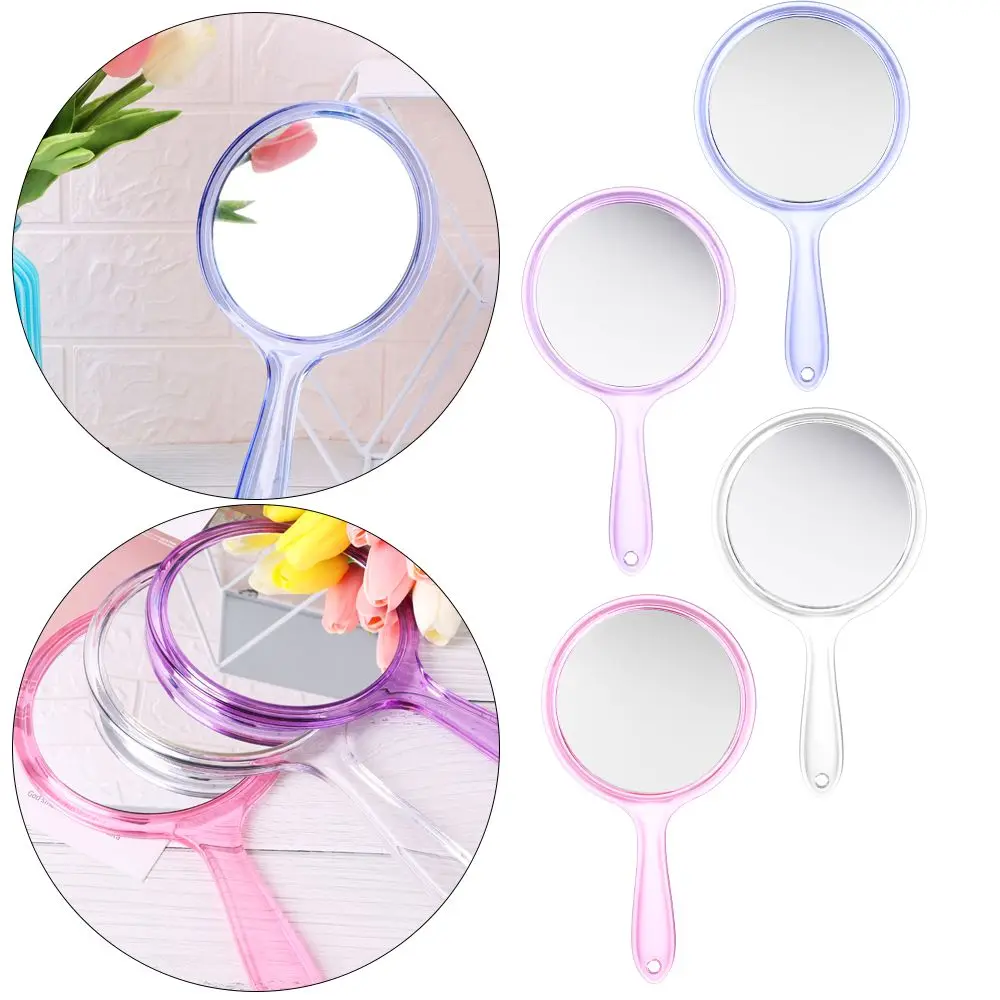 

Portable Handle Beauty Rounded Shape Hand Mirror Makeup Mirror Double-Sided 3X Magnifying
