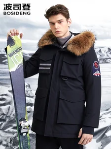 Мужской пуховик BOSIDENG EXTREME -30  с капюшоном и воротником из натурального меха, уличное теплое пальто средней толщины с гусиным пухом B90142041