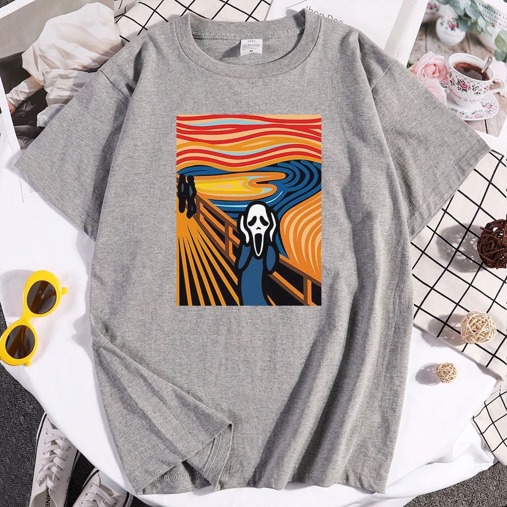

Line Drawing of Men's T-shirt Scream Printing Short Sleeve 2021 High Quality Hip Hop Regular Sleeve Slim Fit Oversized Men's