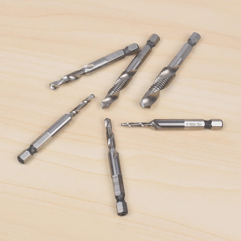 Toolour 6 шт./компл. 1/4 ''hex HSS высокая Скорость Сталь нить спираль винтовой M3 M4 M5 M6 M8 M10 метрики композитный коснитесь Сверло по дереву водопроводной воды