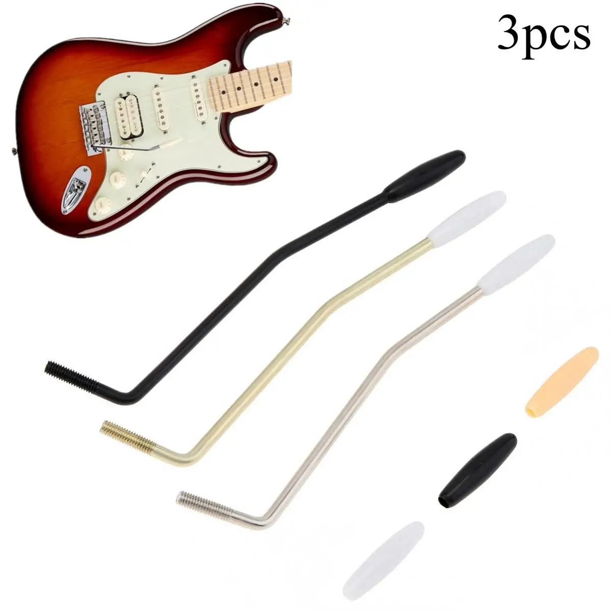 

3pcs/lot 6mm Tremolo Arm Whammy Bar Vibrato Steel Gold Silver Black with Spare Caps for Electric Guitar