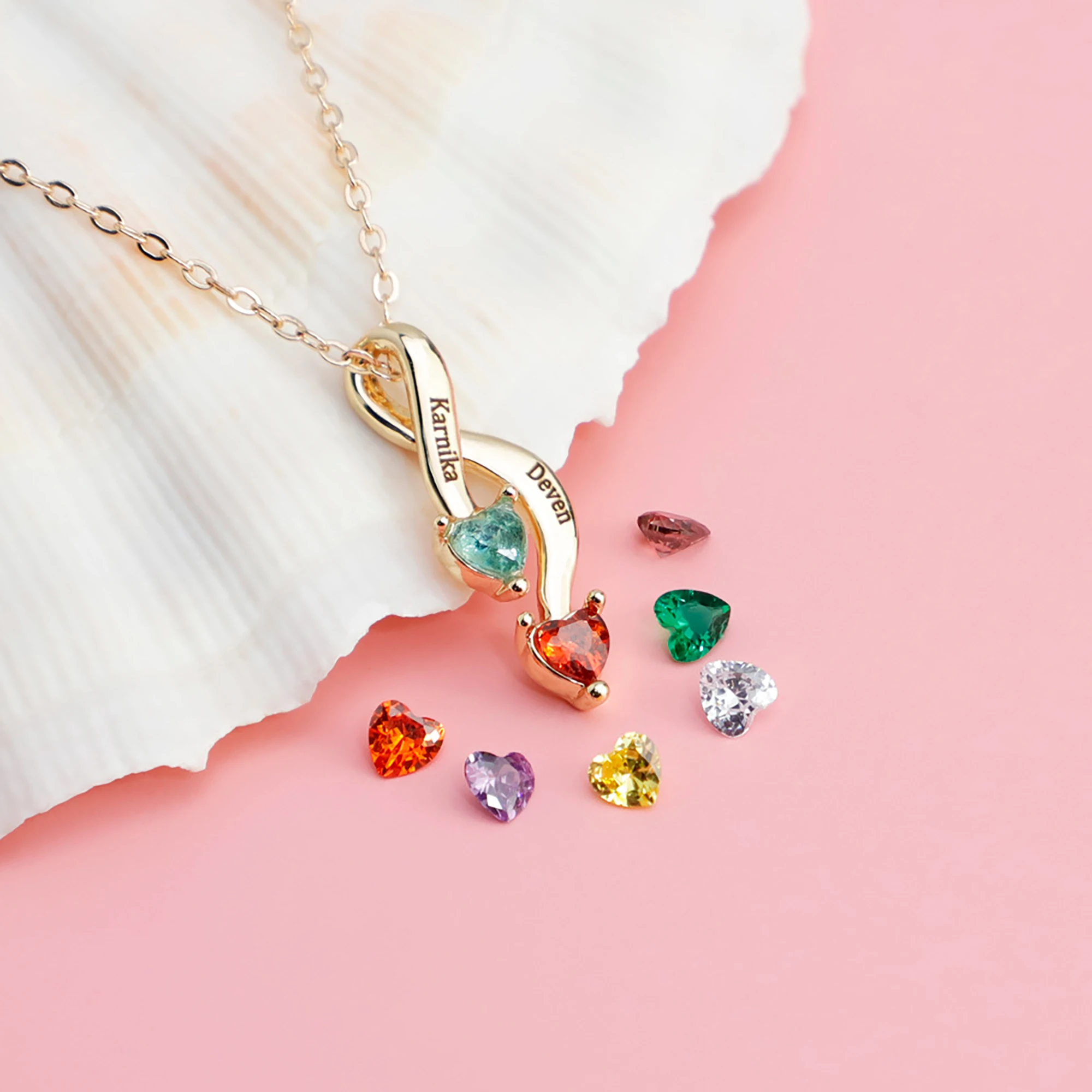 

Personalized 2 Birthstones Names Infinite Pendant Necklace Customize Name Trendy Copper Gold O-Chain Necklace Women Jewelry Gift