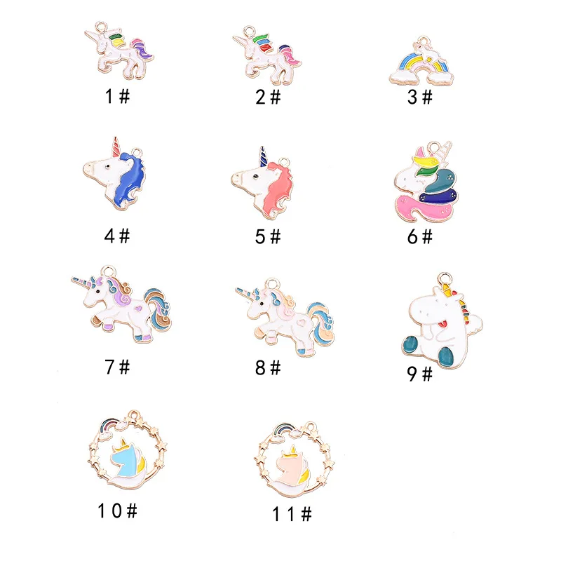

10 BULK Rainbow Unicorn Charm Pink and White Enamel Unicorn Charm for Childrens Jewelry and Crafts Charms/ Pendants Unicorn IK3