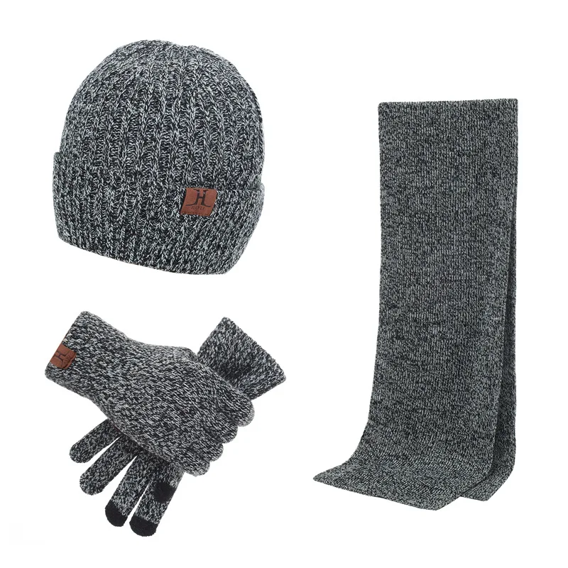3PCS Winter Hats for Men Hat Scarf Gloves Set Long Brand Knit Beanie Caps Gift HSM003 | Аксессуары для одежды