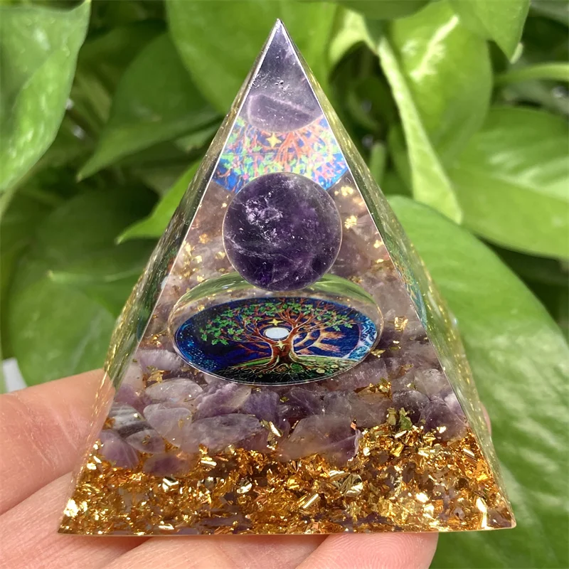 

Orgone Pyramid Natural Purple Crystal Amethyst Sphere ORGONE Transparent Quartz Aura Energy Healing Chakra