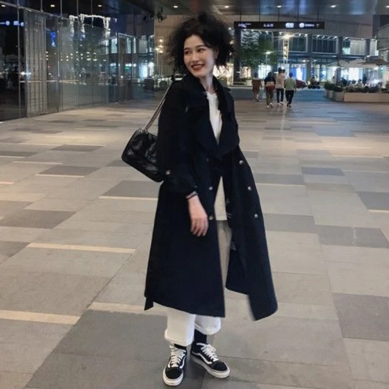 Тренч женский свободный в японском стиле Длинная Верхняя одежда для колледжа