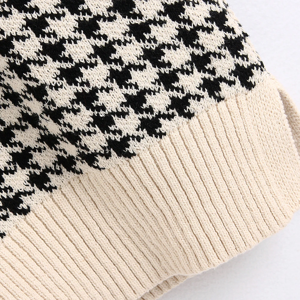 

Plaid Knitted Sweater Vest Women 2020 Oversized Pullover Vintage Sleeveless V-Neck Korean Female Waistcoat Casual Sweater Tops