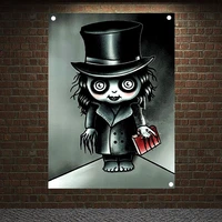horror doll tattoo banners vintage canvas painting wall art print posters home decor mural hanging flag 4 gromments in corners