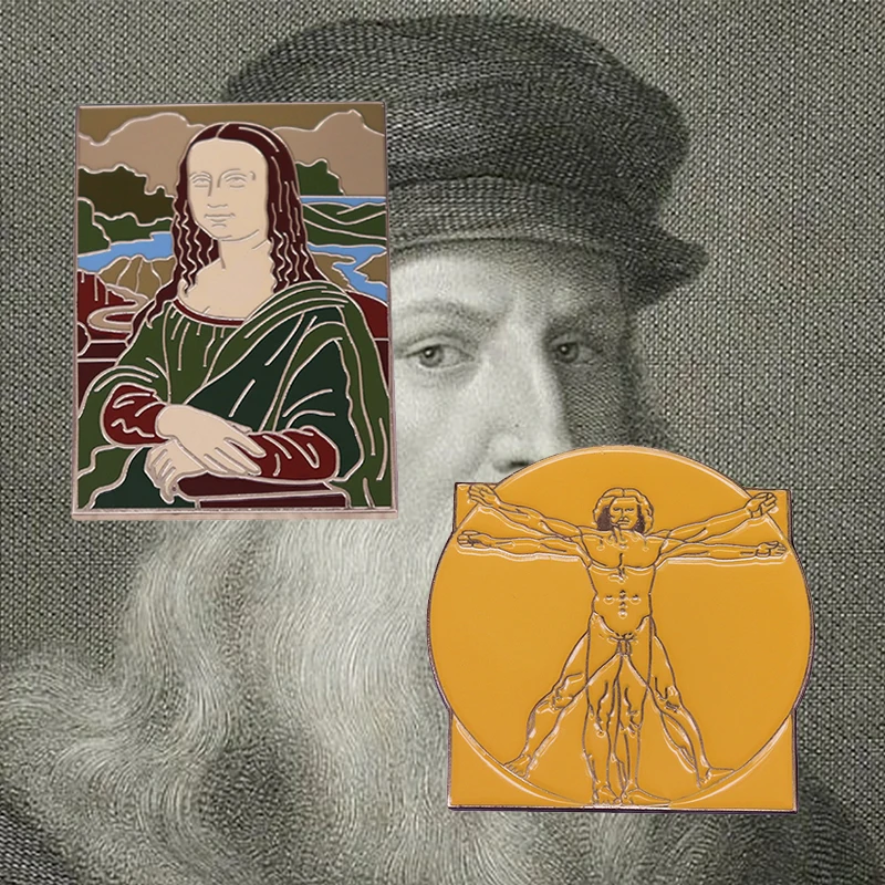 Эмалированная брошь с изображением Леонардо да Винчи Мона Лиза | Украшения и