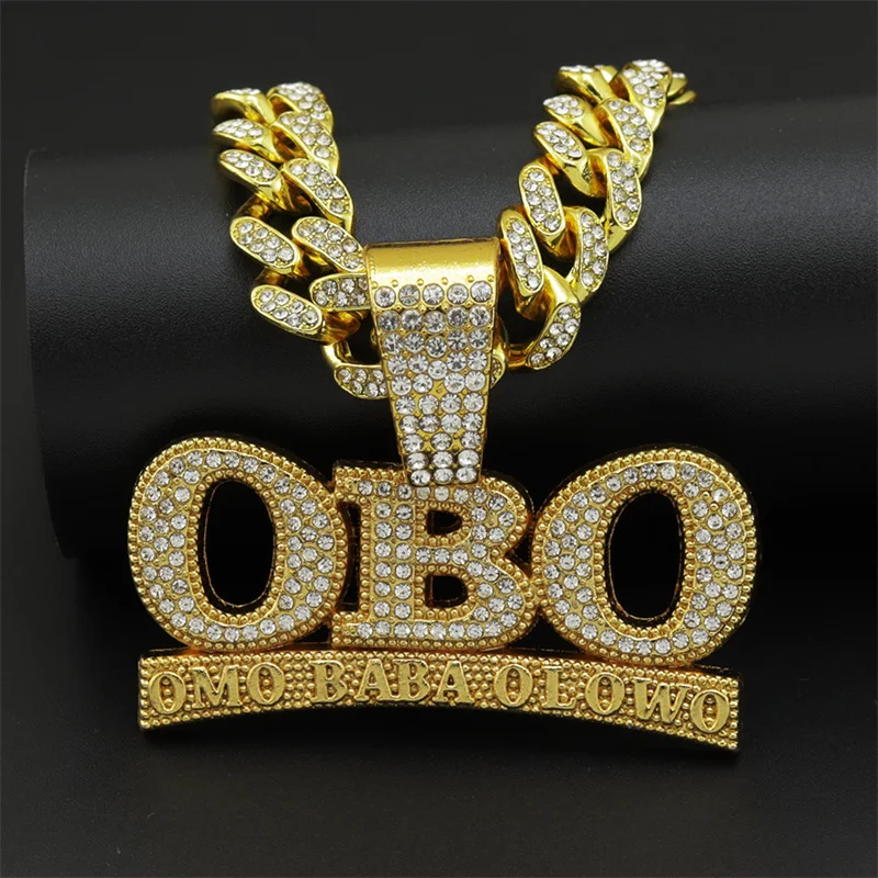 

Fashion Iced Out Crystal Letter OBO Pendants & Necklaces Charm Men Women Hip Hop Jewelry With 13mm Big Cuban Chain