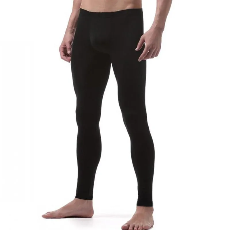 Ice Silk Trousers Men Sexy Nylon Transparent Long Skin-friendly Silk Pouch Sheer Spandex Lounge Leggings Tights I5J3