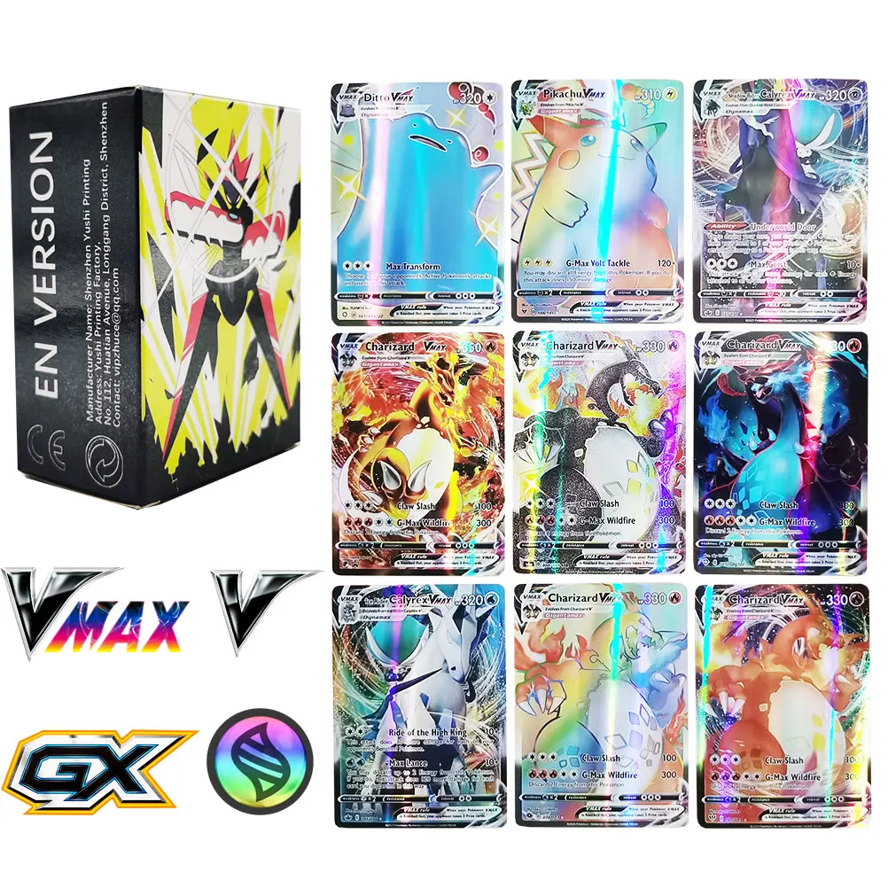 Nuevo Pokemon tarjetas en ingl&eacute;s 1st edici&oacute;n escalofriante reinado Chiarizard Pikachu &uacute;ltimo Vmax ologr&aacute;fica del arco iris juego de tarjeta de colecci&oacute;n-0