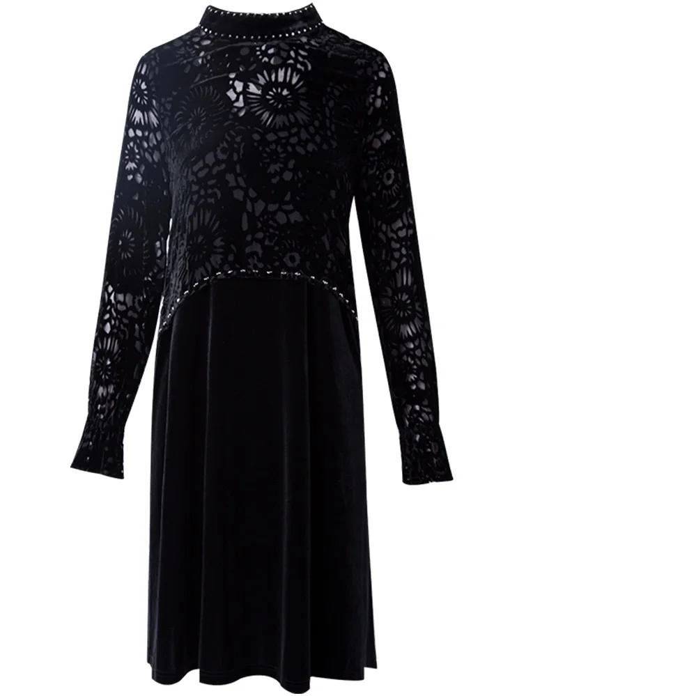 Full sleeve Celebrities dress Spring 2019 new Women ladies velvet Lace Party Dress Plus Size Vintage Loose waist Mother dresses | Женская
