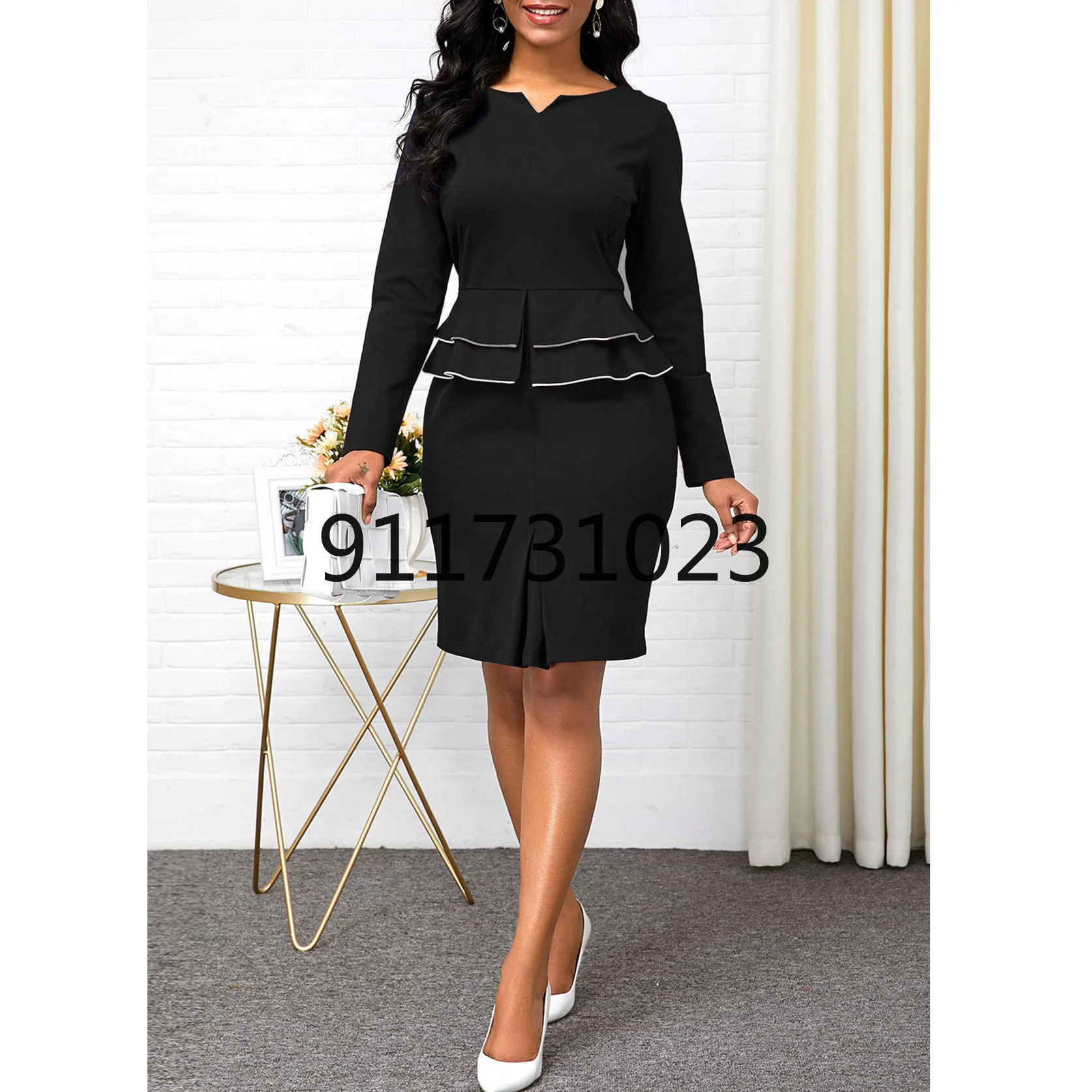 Женский комплект из двух предметов элегантный топ с длинным рукавом и V-образным