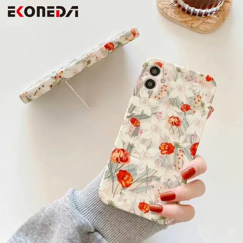 Чехол для телефона EKONEDA iPhone 11 12 Pro XS Max XR X 7 8 Plus силиконовый Ретро с цветочной