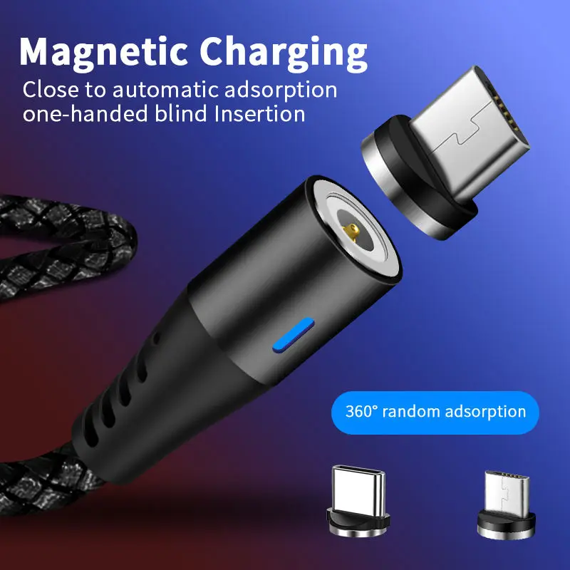 Магнитный кабель Micro USB Type C 1 м 2 А для быстрой зарядки с сильным магнитом шнур