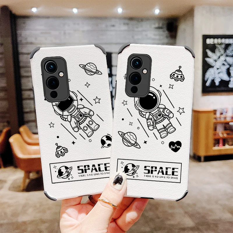 

Caring Spaceman Phone Case For Oneplus 9 9pro 8t 8 8pro Four Corners Stick Leather Cover