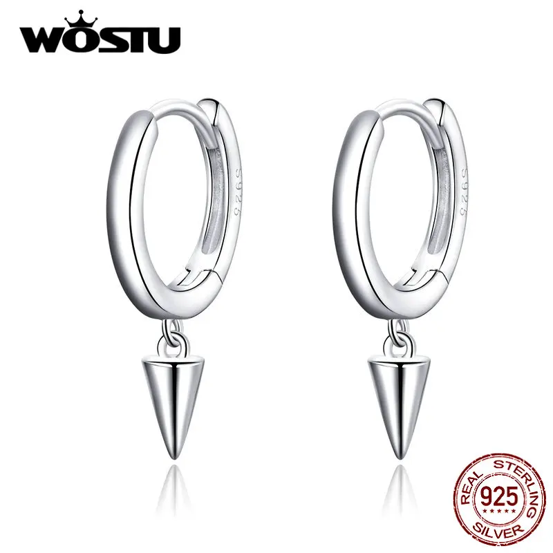 WOSTU, настоящее 925 пробы, серебряные серьги с геометрическим шило в форме капли для женщин, для свадьбы, помолвки, простые серьги, ювелирное изделие CQE744