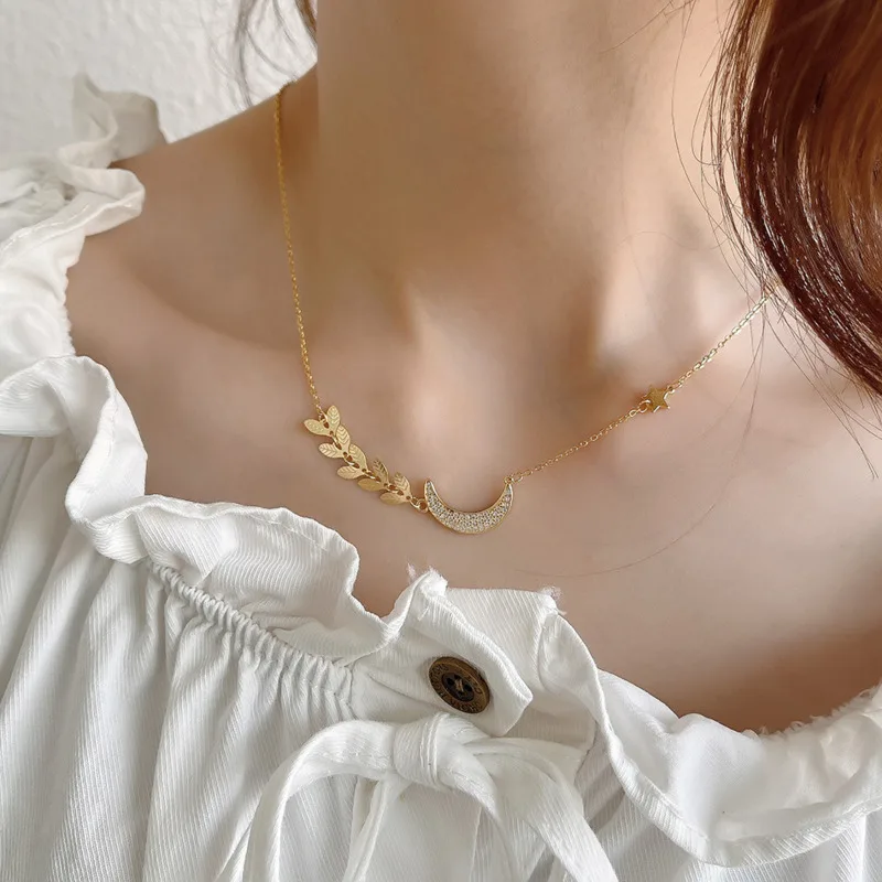 

925 sterling silver Korean Star moon necklace and pendant gift for women geometric gold chain designer accessories jewellery