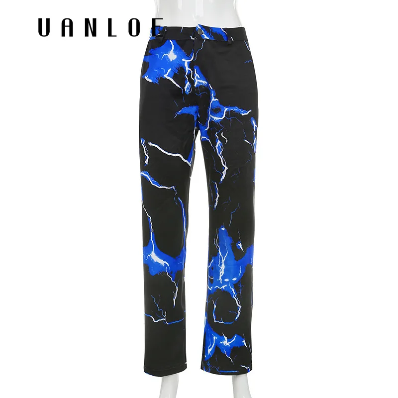 

Streetwear Printed Button High Waist Pants Women Fashion Straight Pantalon Femme Trousers 2020
