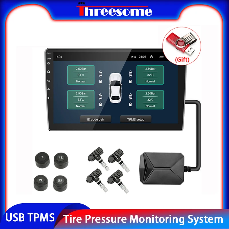 

USB TPMS система мониторинга давления в шинах 4 внешних/внутренних датчика температуры сигнализация для автомобиля Радио DVD плеер автомобиля ...