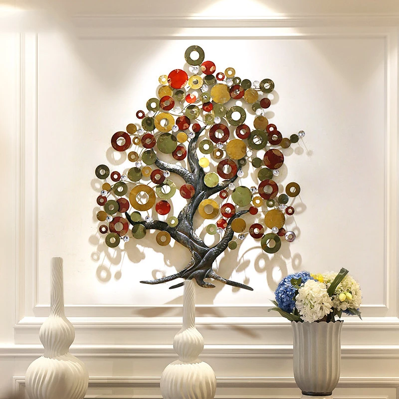 

European Wrought Iron Wealth Tree Wall Hanging Decoration Crafts Home Livingroom Wall Mural Ornaments Hotel Wall Sticker Pendant