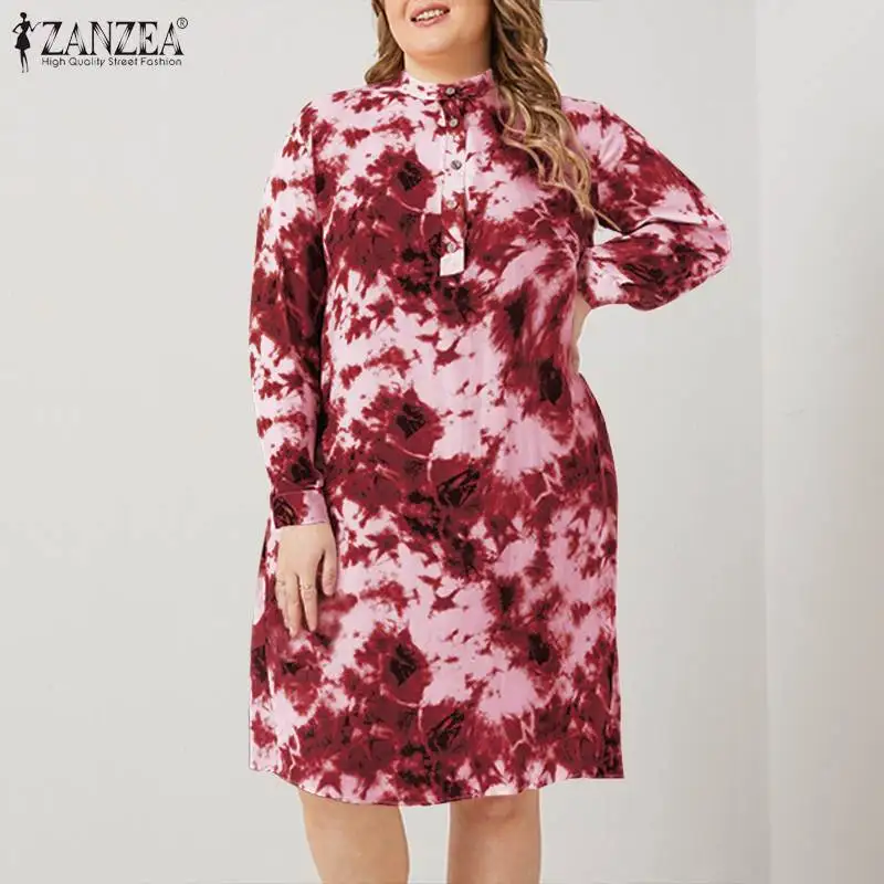 

Элегантная длинная рубашка ZANZEA, осенняя блузка с принтом Tie Dye, Женская Повседневная свободная туника с длинным рукавом, женские топы, праздн...