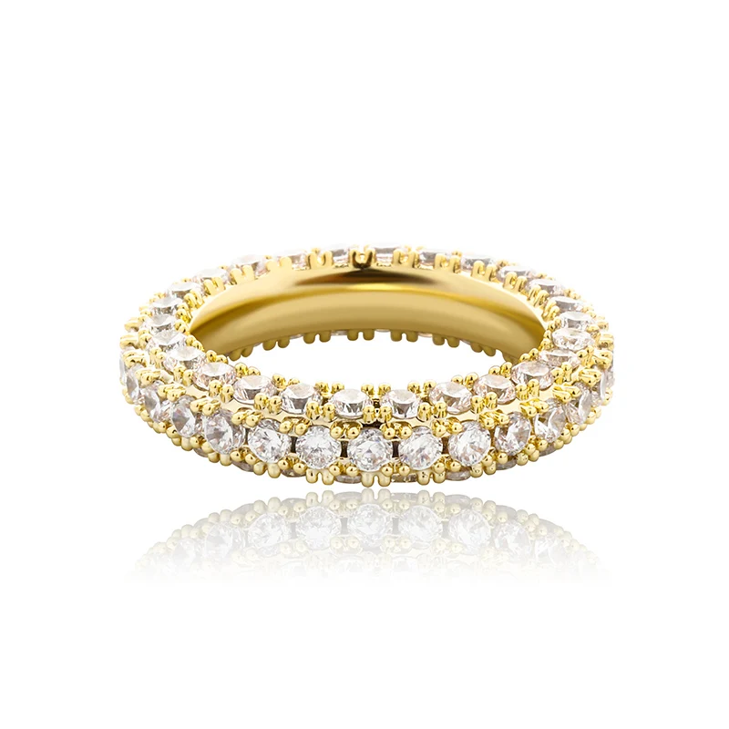 

JINAO Мода 5 мм однорядное кольцо Zironia три цвета Сверкающее микро CZ вымощенное хип-хоп ювелирное изделие подарок для женщин и мужчин