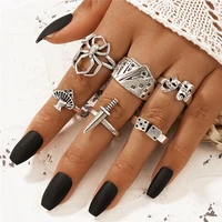 hi man 6pcsset punk playing card spider ghost face mushroom sword dice ring women vintage party gift set jewelry wholesale